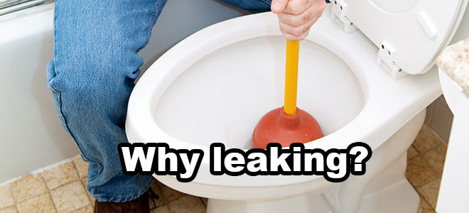 man experiencing toronto toilet problems trying to plunge toilet when it's leaking